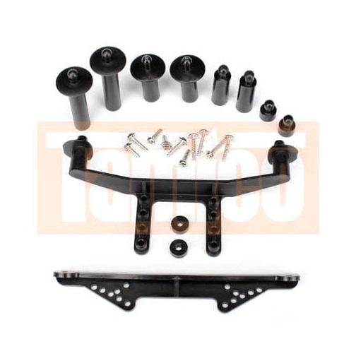 Traxxas 1914R Body mount, front & rear (black)/ body posts, 52mm (2), 38mm (2), 25mm (2), 6.5mm (2)/ body post extensions (4)/ hardware
