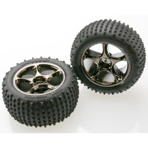 Traxxas 2470A Tires & wheels, assembled (Tracer 2.2" black chrome wheels, Alias 2.2 tires) (2) (Bandit rear, medium compound with foam inserts) (TSM rated)