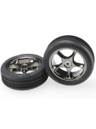Traxxas 2471A Tires & wheels, assembled (Tracer 2.2 black chrome wheels, Alias ribbed 2.2 tires) (2) (Bandit front, medium compound w/ foam inserts)