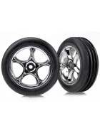 Traxxas 2471R Tires & wheels, assembled (Tracer 2.2 chrome wheels, Alias ribbed 2.2 tires) (2) (Bandit front, soft compound w/ foam inserts)